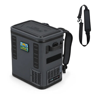 A dark gray chillbee backpack refrigerator