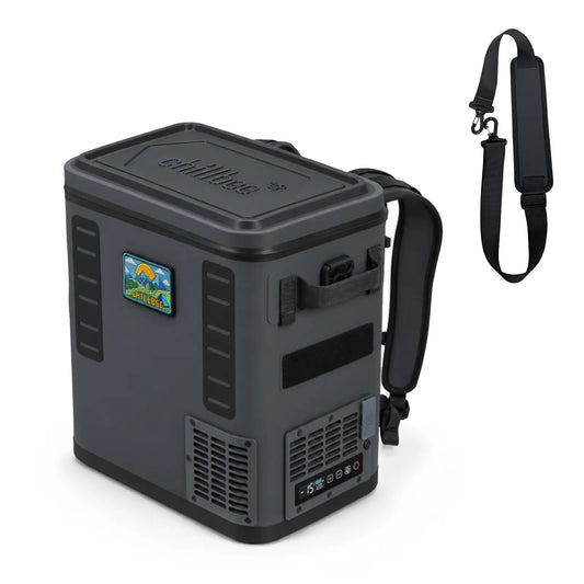 A dark gray chillbee backpack refrigerator